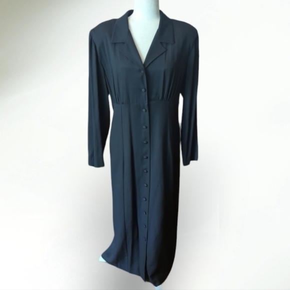 Vintage Dresses & Skirts - Vtg Witchy Whimsigoth button front minimalist black  Long dress sz 12